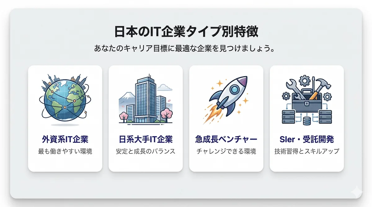 4.日本のIT企業タイプ別|外国籍エンジニアにおすすめの特徴