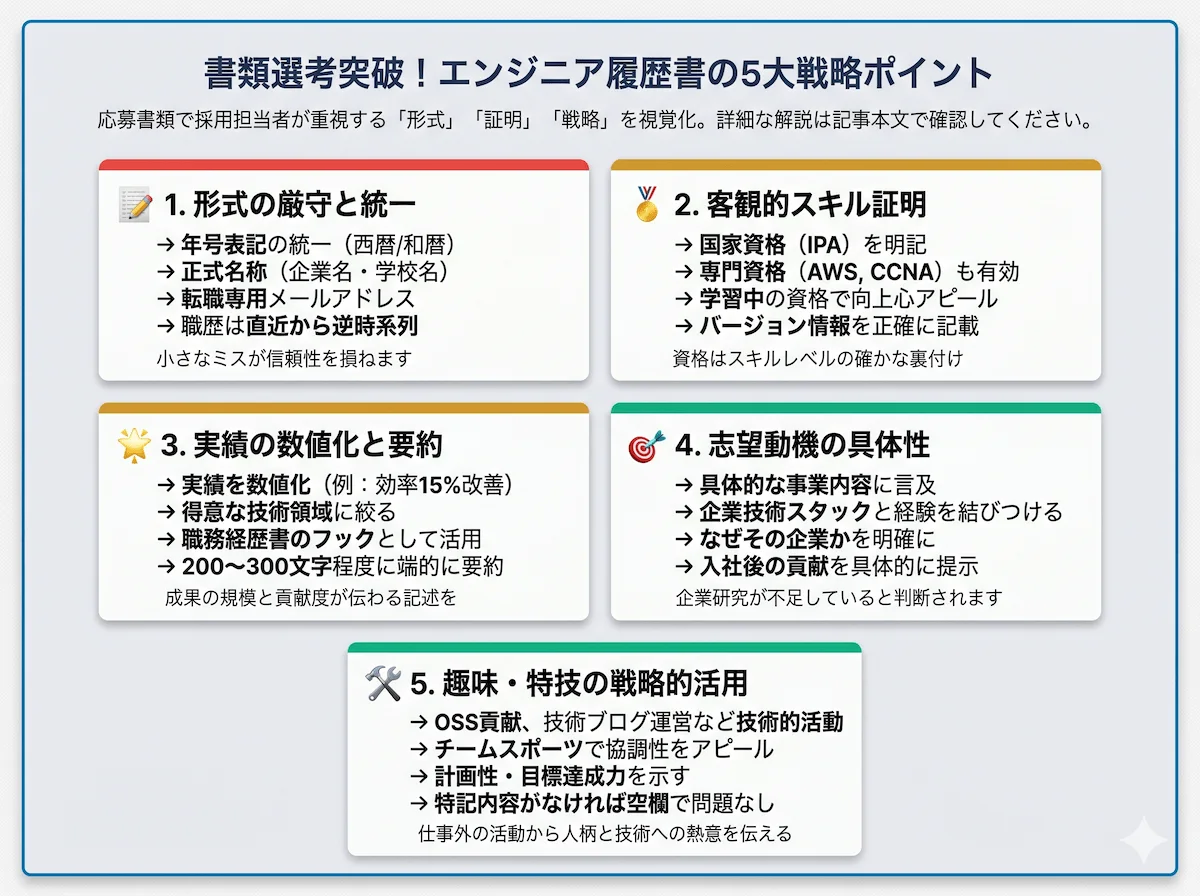 2. エンジニアの履歴書｜項目別の書き方と記入ポイント