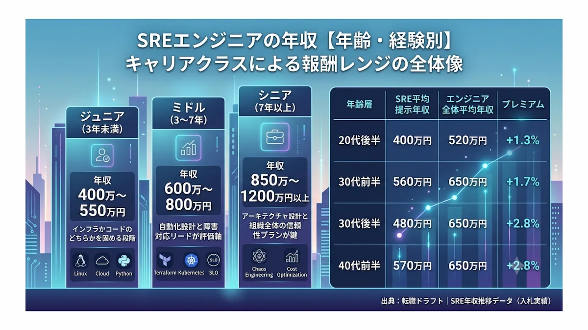 2. SREエンジニアの年収【年齢・経験別】キャリアクラスによる報酬レンジの全体像