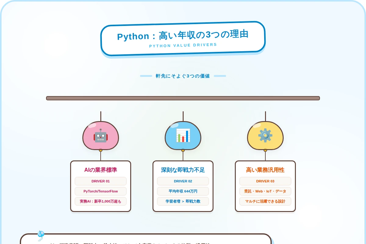 3. Pythonエンジニアの年収が高い理由｜AI需要・需給ギャップ・汎用性の3つ