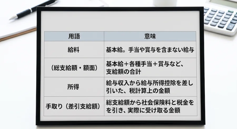 給与・所得・手取りの関係